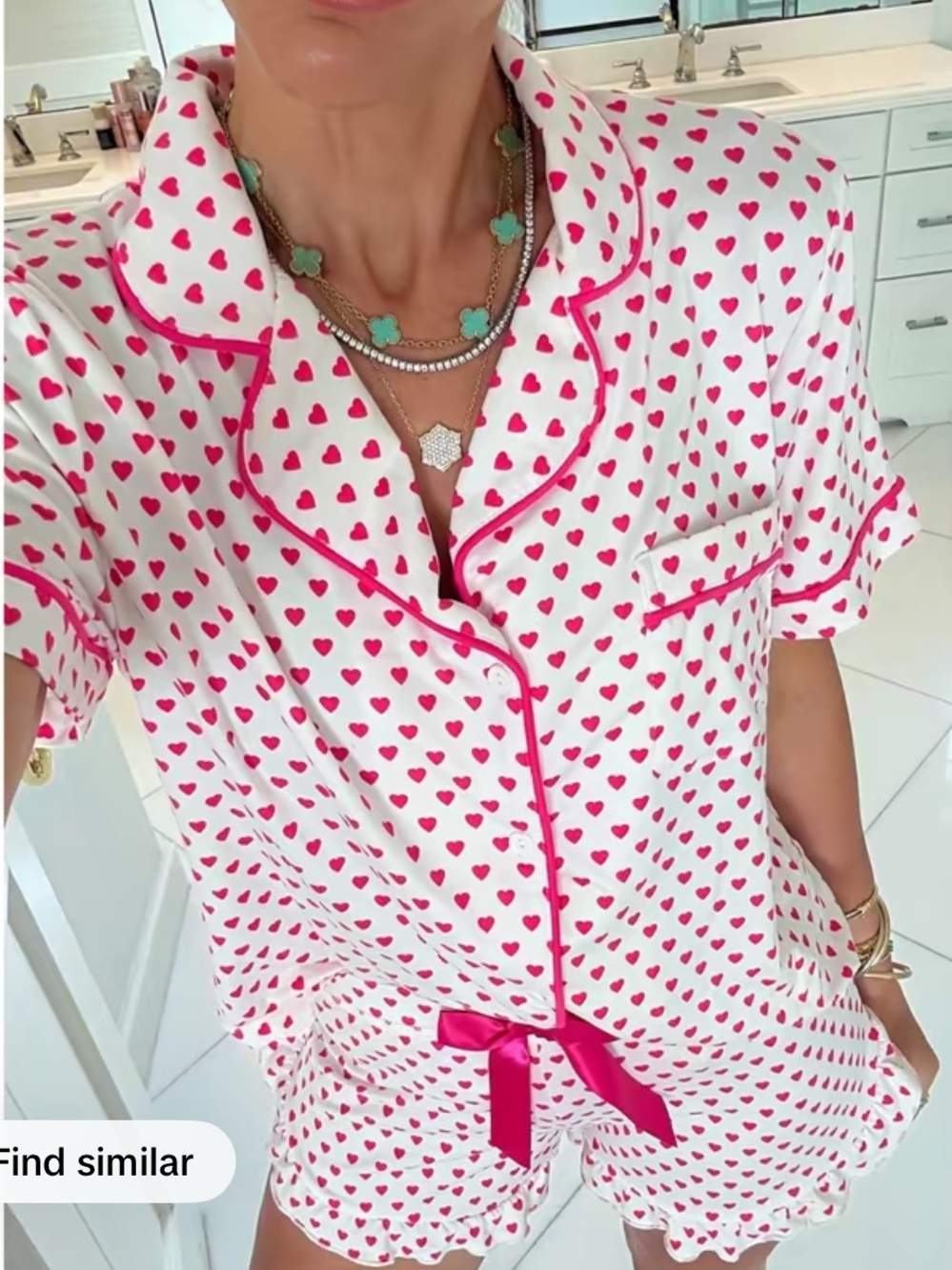 NWOT Jordann’s Jammies Women’s Pink Heart-Print Pajama Shorts/Short Sleeve Set